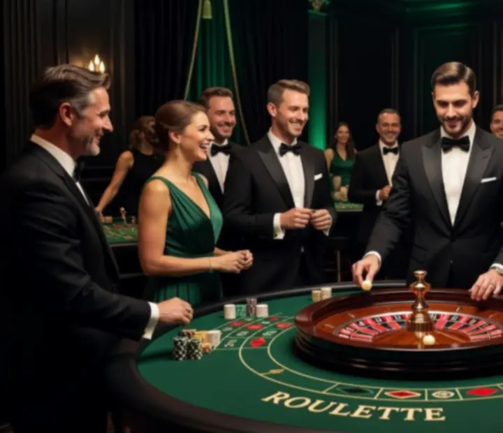 Profesjonalny stół do ruletki w eleganckiej, nastrojowo oświetlonej sali eventowej