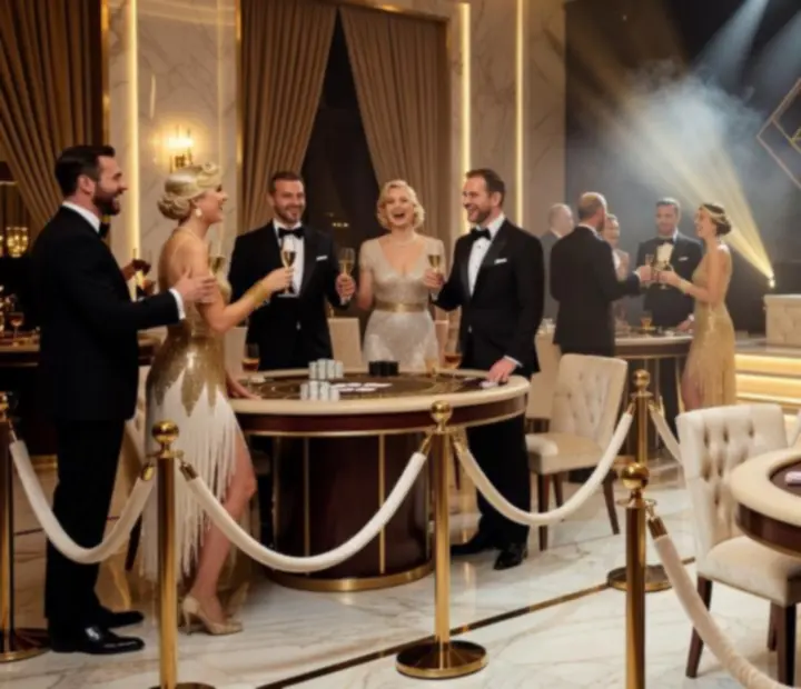 Sala eventowa w stylu glamour z tematyczną scenografią kasynową
